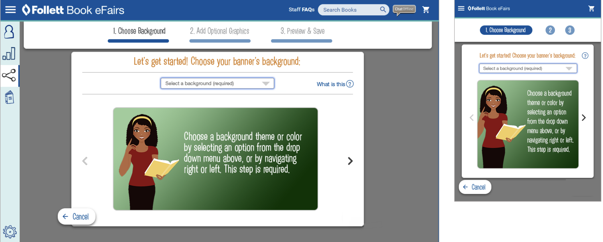 Banner tool step one background selection desktop and mobile views