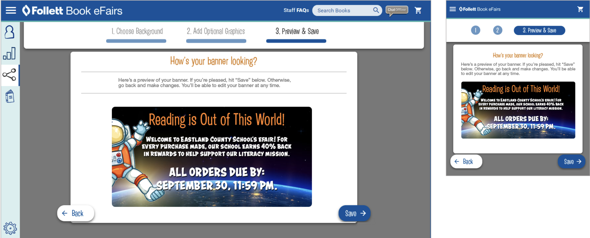 Banner tool step three preview and save desktop and mobile views