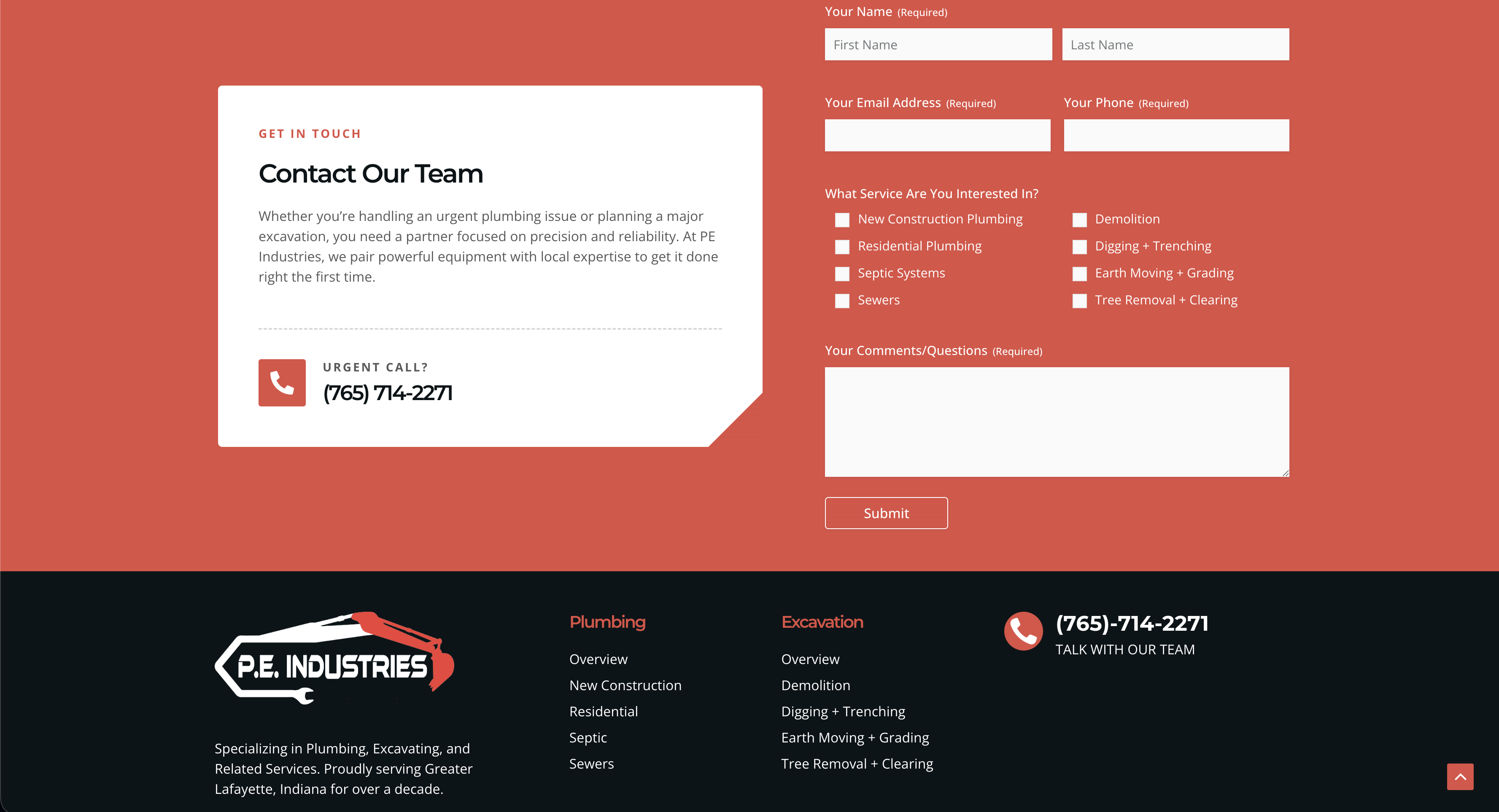 PE Industries website page layout